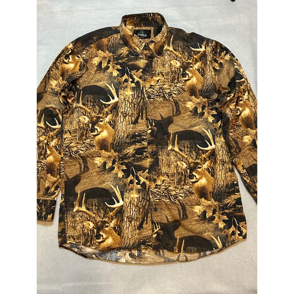 RedHead Mens Whitetail Deer Camo Button Down Shirt Large Brown Hunting Forest